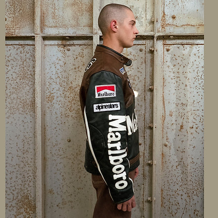 Marlboro Vintage Brown Racing Leather Effect Jacket