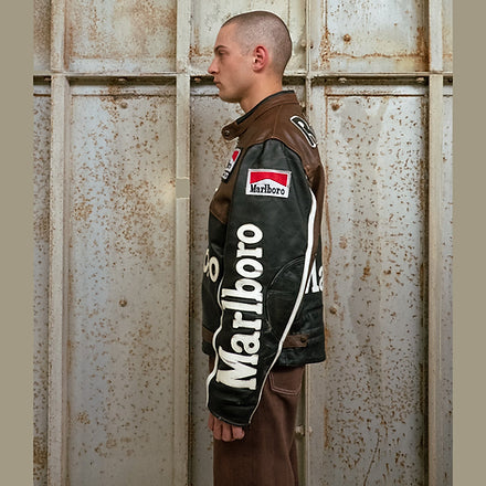 Marlboro Vintage Brown Racing Leather Effect Jacket
