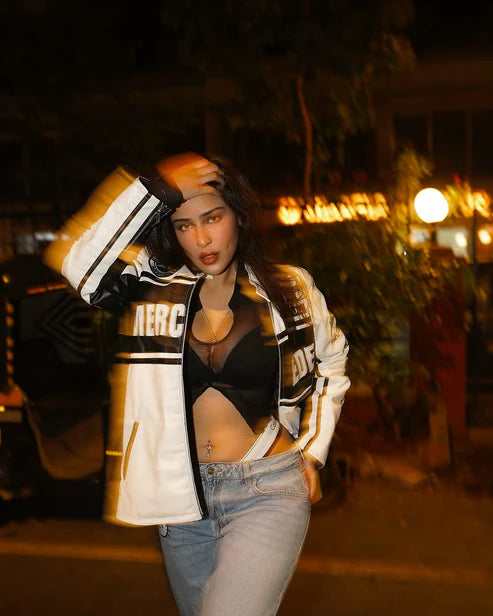 White Mercedes Leather Jacket | Maison Feraia F1 Edition