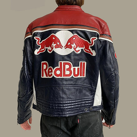 Red Bull Vintage Racing Leather Effect Jacket | Maison Feraia F1 Edition