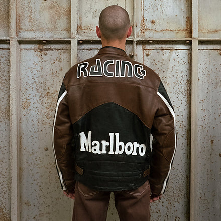 Marlboro Vintage Brown Racing Leather Effect Jacket