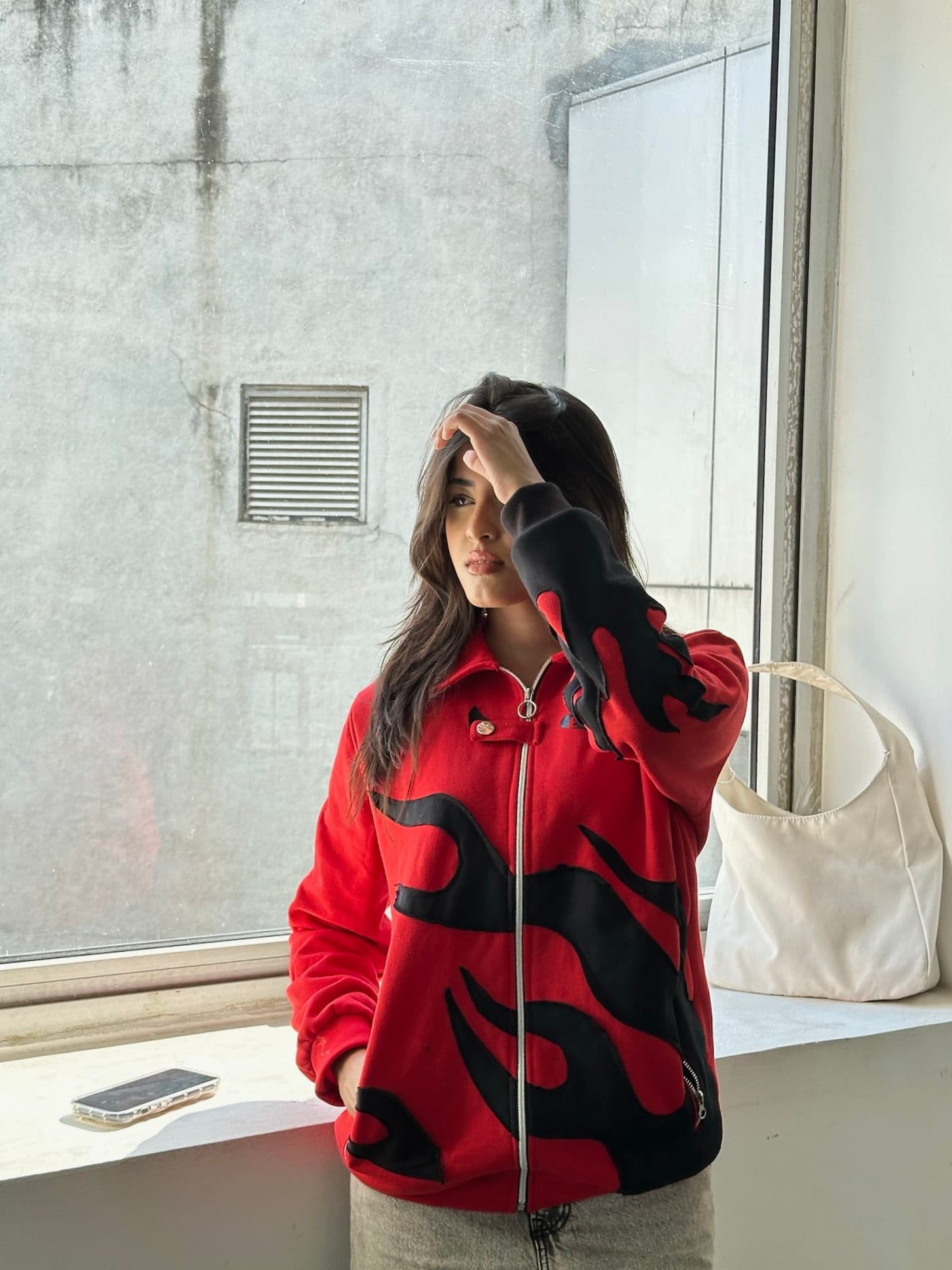 Red Flame Patch Jacket | Bold Motorsport-Inspired Streetwear | Maison Feraia