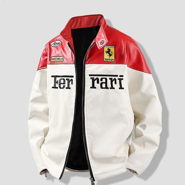 White & Red Ferrari® Leather Jacket | Feraia Luxe Edition