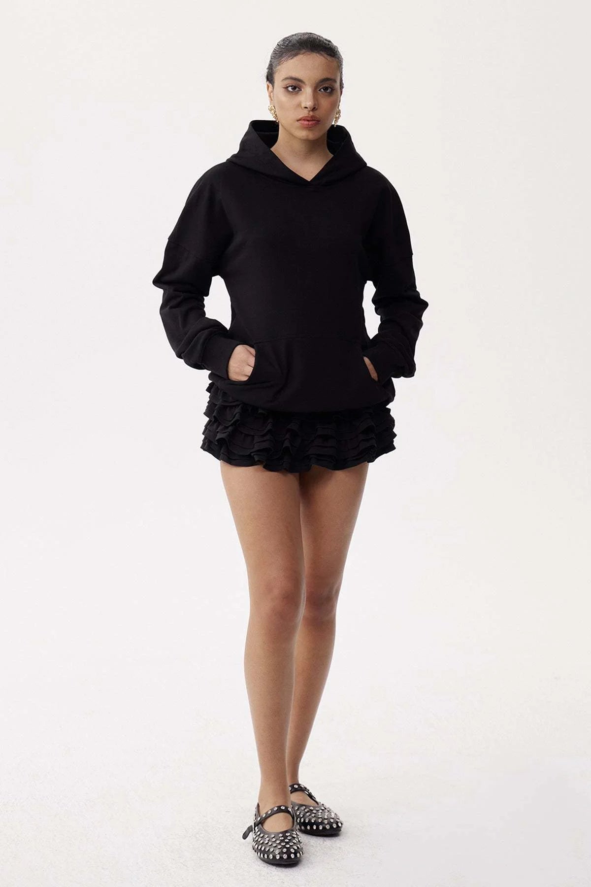 Black Rhinestone Hoodie with Back Net Sparkle| Maison Feraia