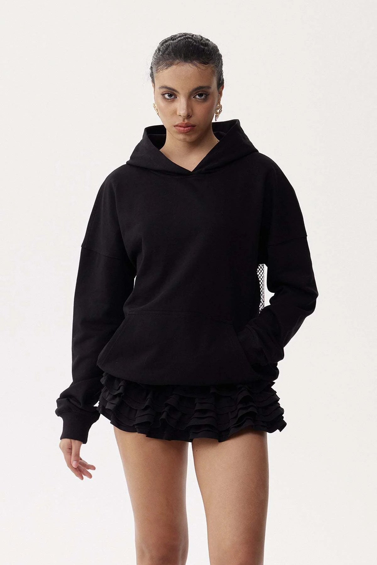 Black Rhinestone Hoodie with Back Net Sparkle| Maison Feraia