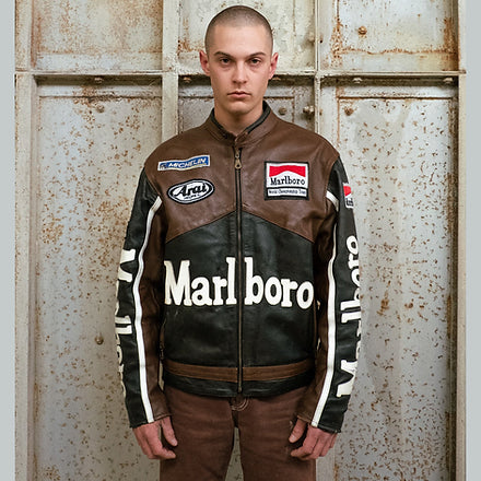 Marlboro Vintage Brown Racing Leather Effect Jacket