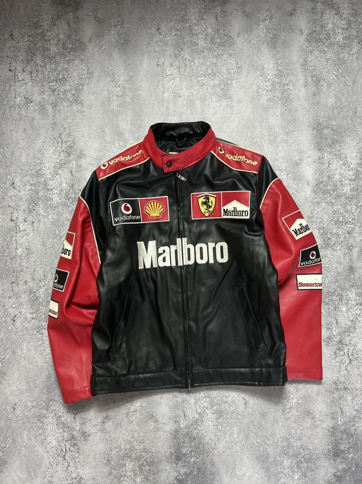 Marbolo Black Red Leather Racing Jacket | Maison Feraia F1 Edition