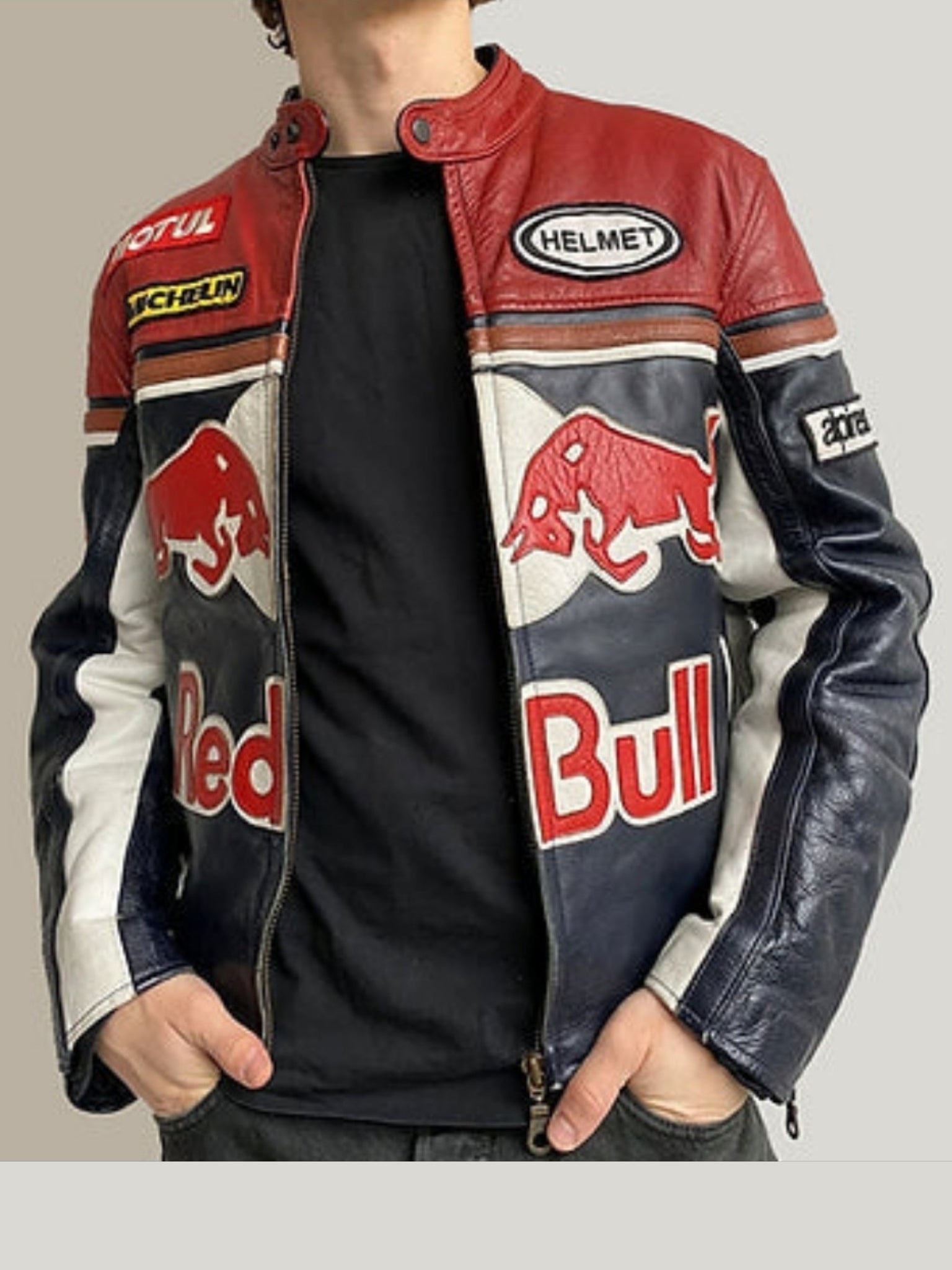 Red Bull Vintage Racing Leather Effect Jacket | Maison Feraia F1 Edition