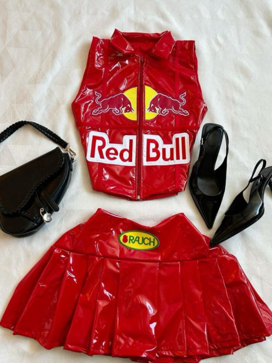 RedBull Glossy Leather Coord Set | Maison Feraia Luxe Edition