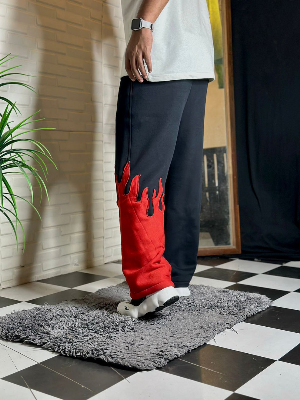 Fire Bottom Streetwear Pants – Flame Hem Design| Maison Feraia