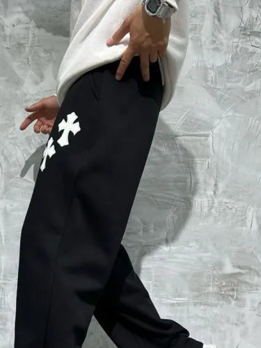 Black Street Cross Baggy Pants – Urban Streetwear Style | Maison Feraia