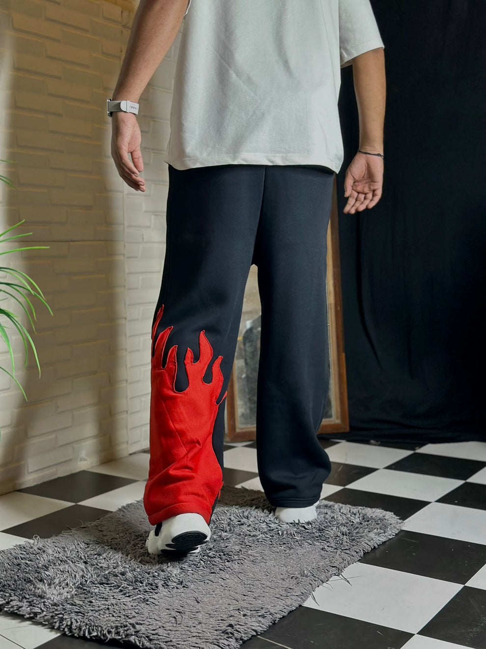 Fire Bottom Streetwear Pants – Flame Hem Design| Maison Feraia