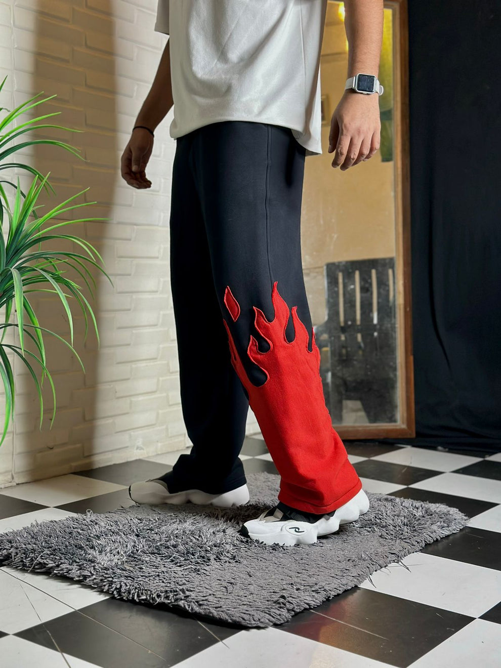 Fire Bottom Streetwear Pants – Flame Hem Design| Maison Feraia
