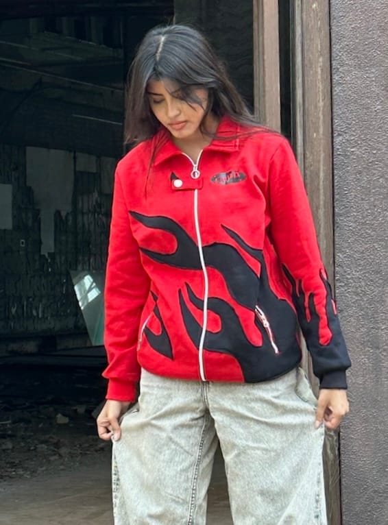 Red Flame Patch Jacket | Bold Motorsport-Inspired Streetwear | Maison Feraia