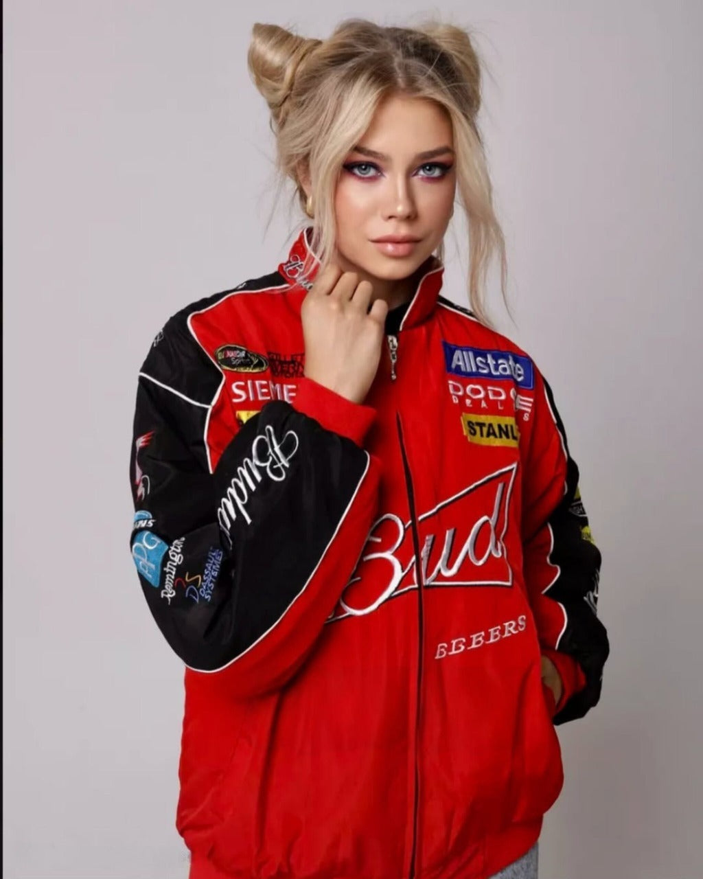 Red Budweiser Jacket – Vintage Racing & Bomber Style | Maison Feraia